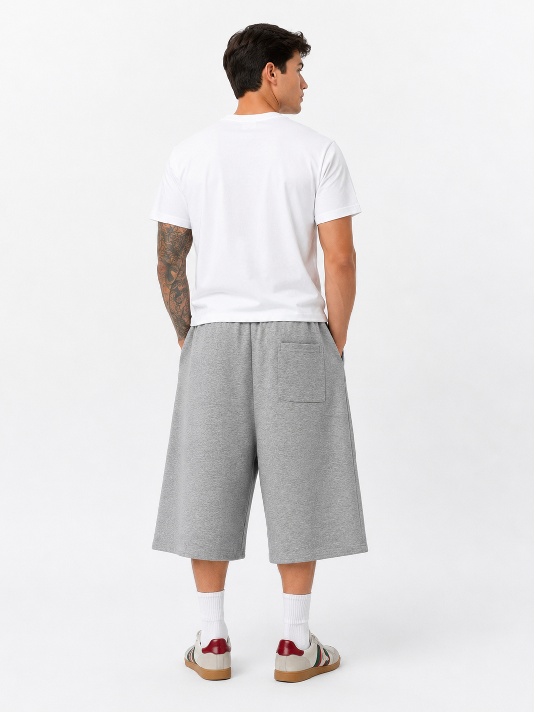 Relaxed Cropped Wide-Leg Trousers — Gray