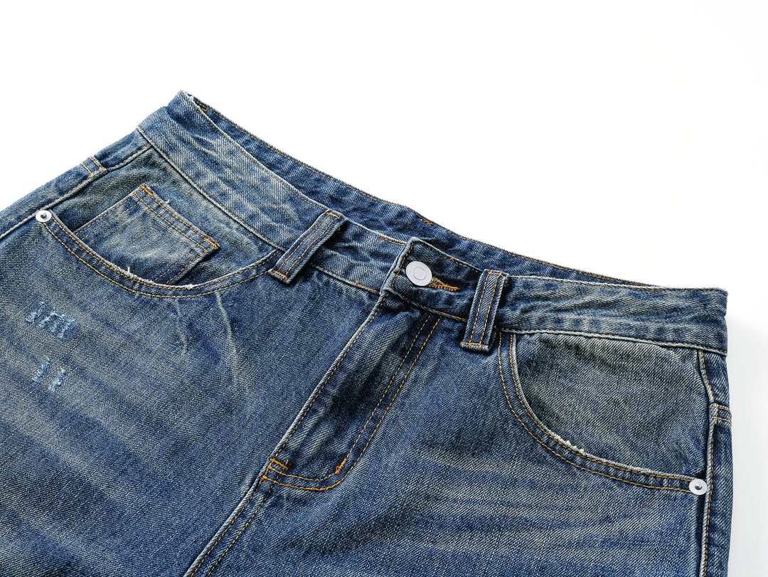 Relaxed Wide-Leg Distressed Jeans