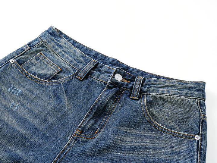 Relaxed Wide-Leg Distressed Jeans